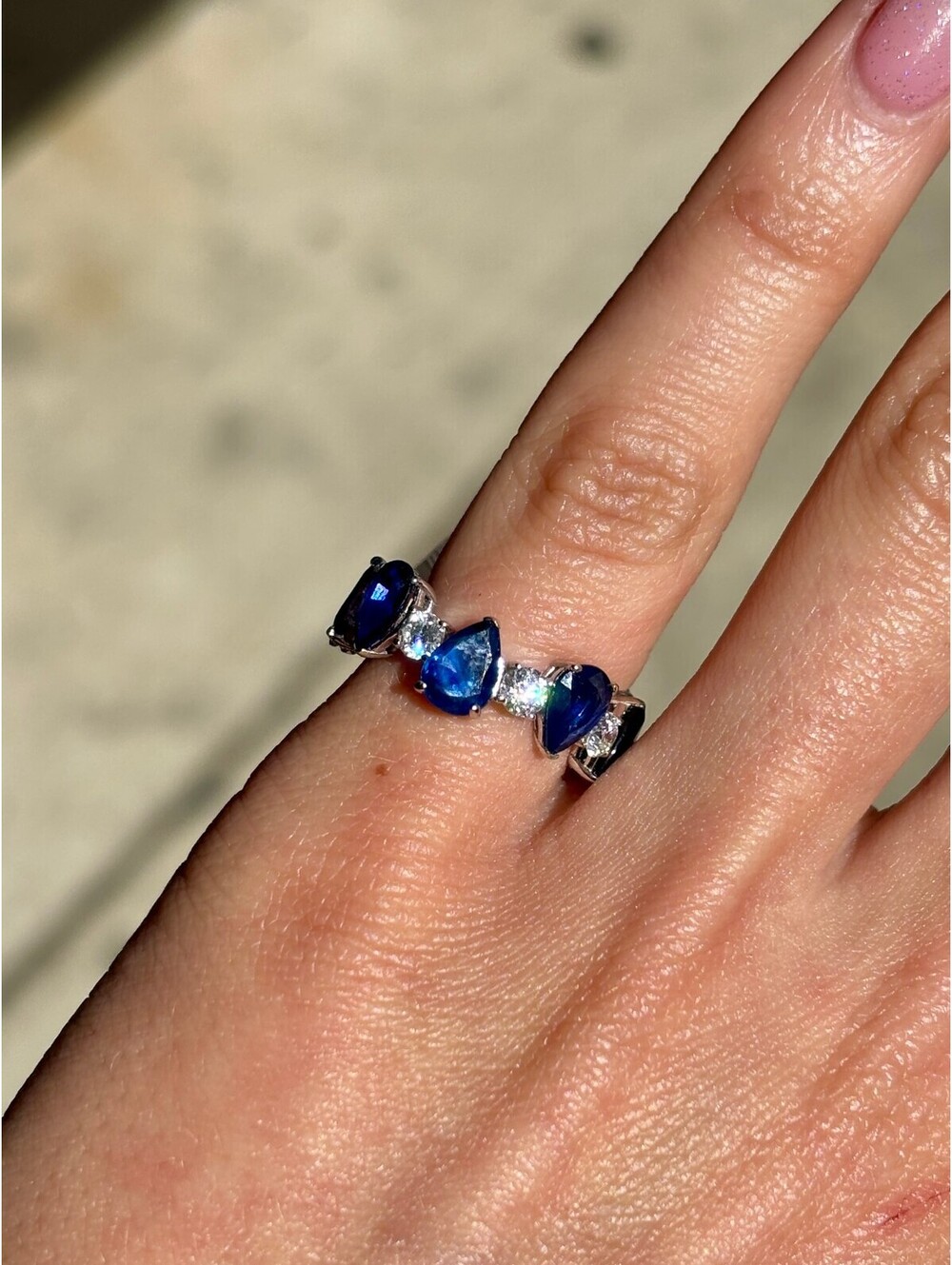 14k White Gold Natural Sapphire Ring 6.75 tcw